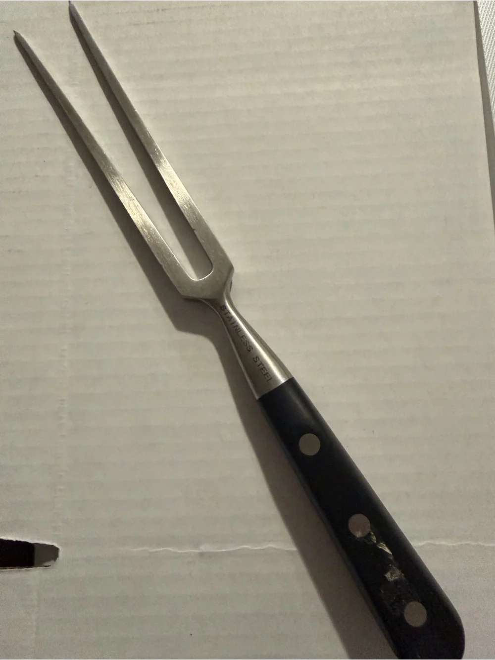 Source Unknown Black-Handled Stainless Steel Carving Fork